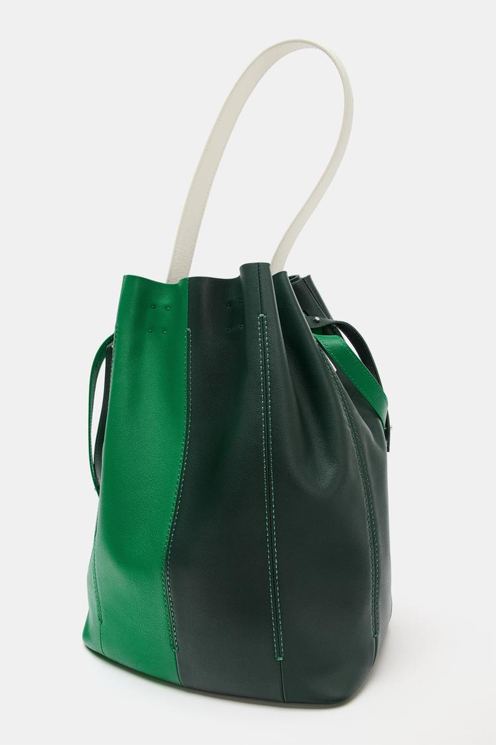 ZARA КОМБИНИРОВАННАЯ КОЖАНАЯ СУМКА, ЗЕЛЕНЫЙ