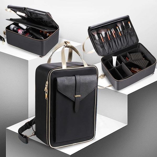 Бьюти кейс - рюкзак визажиста, бровиста. 41х28х15 см. Цвет черный + золото