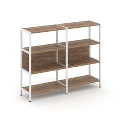 Shelf System Двухсекционный стеллаж трехярусный SN.STM-321 Дуб Табак/Металл Белый 1590*400*1246