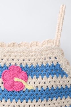 ZARA ТОП ИЗ КРУЖЕВА КРОШЕ В ПОЛОСКУ, ЭКРЮ/СИНИЙ