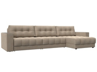 Диван угловой с декором Лига-049 НПБ Лонг, SEVEN 729 ВЕЛЮР бежевый