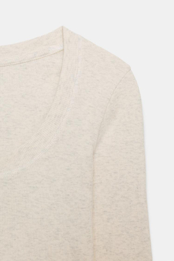 ZARA ФУТБОЛКА В РУБЧИК С ДЛИННЫМИ РУКАВАМИ, СЕРЫЙ МЕЛАНЖ