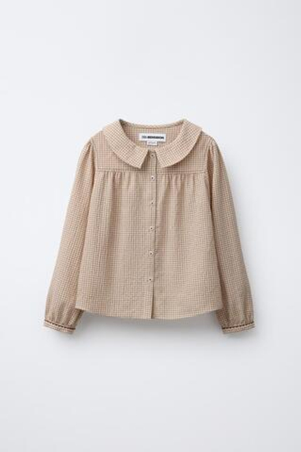 ZARA Х BENSIMON ® РУБАШКА С ДЛИННЫМИ РУКАМИ В КЛЕТКУ, КАРАМЕЛЬНЫЙ
