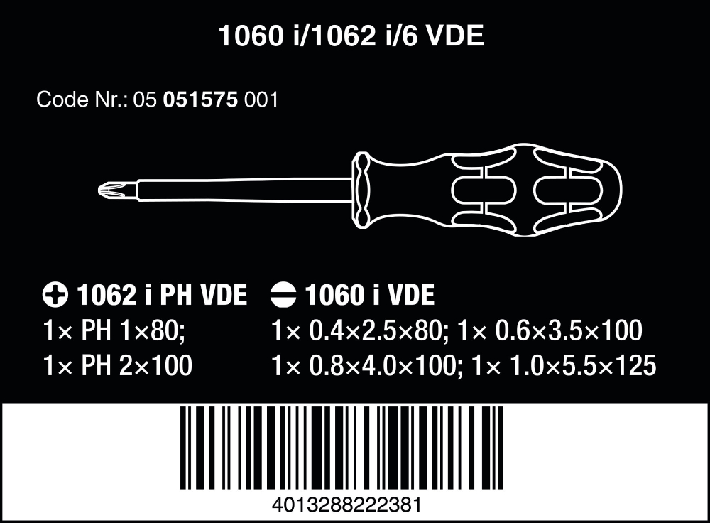 Набор отвёрток Kraftform VDE, 6 предметов Wera 05051575001