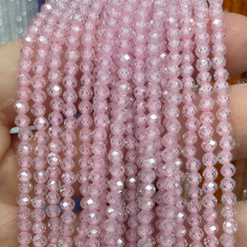 Циркон розовый 3 мм, граненые бусины - шарики (нить 38 см)