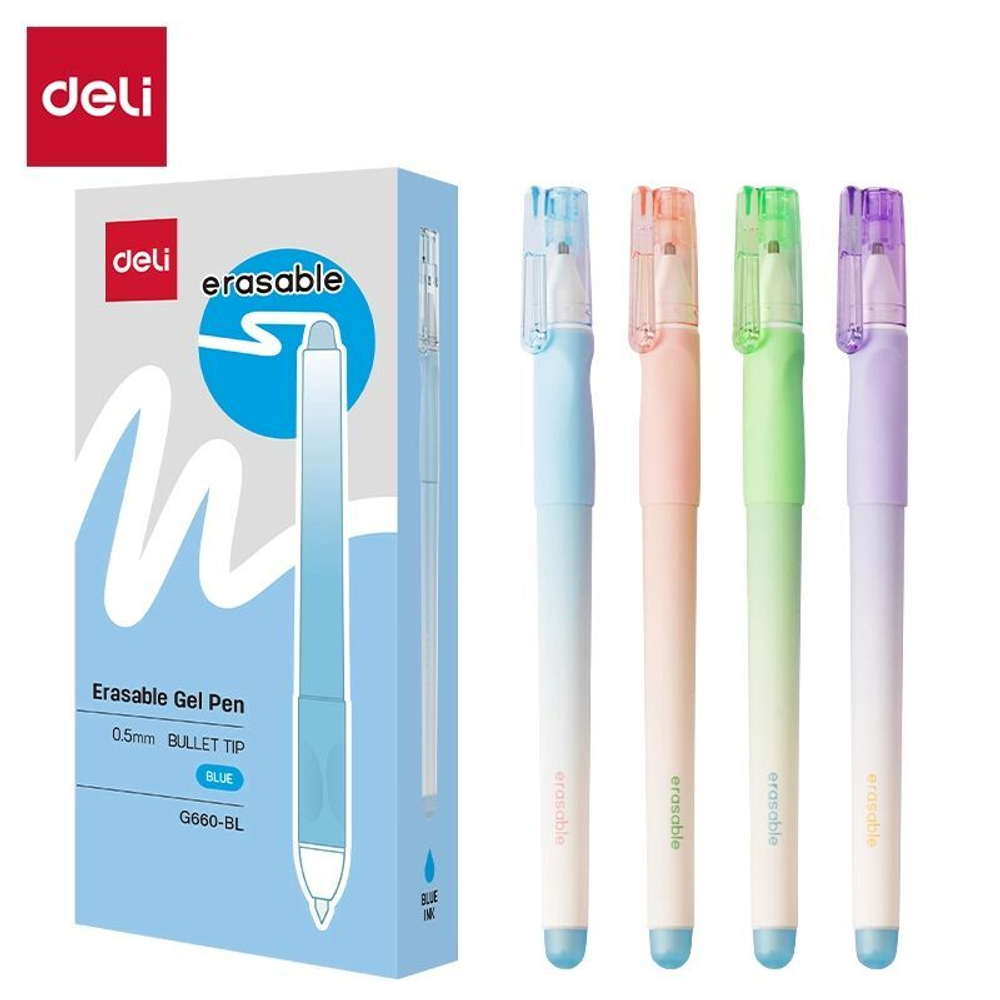 Ручка гелевая стираемая Deli "Erasable" синяя, 0,5мм