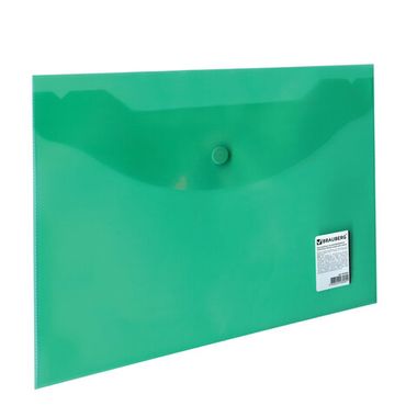 Папка на кнопке А5 (BRAUBERG) 240*190мм, прозрачная , зеленая, 0,15мм 224025