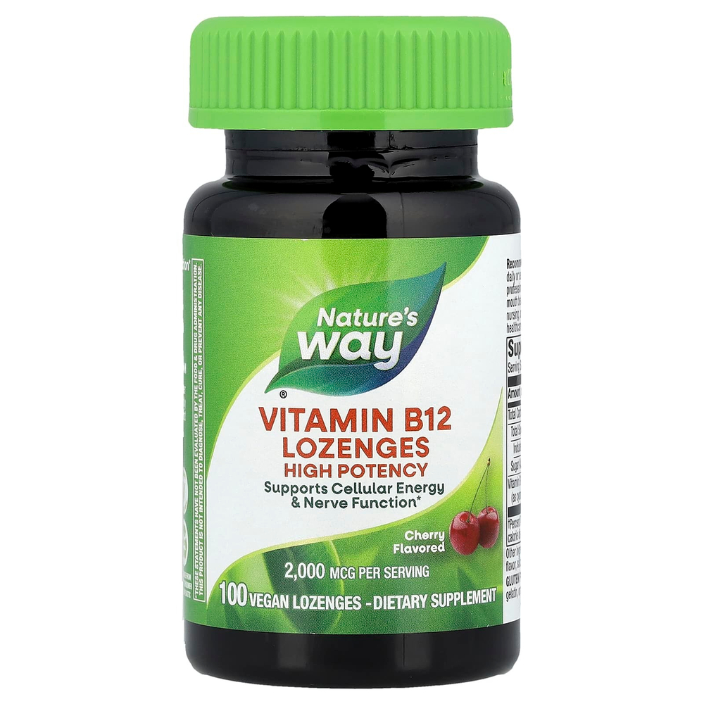 Nature's Way, Леденцы с витамином B12, вишня, 2000 мкг, 100 веганских леденцов