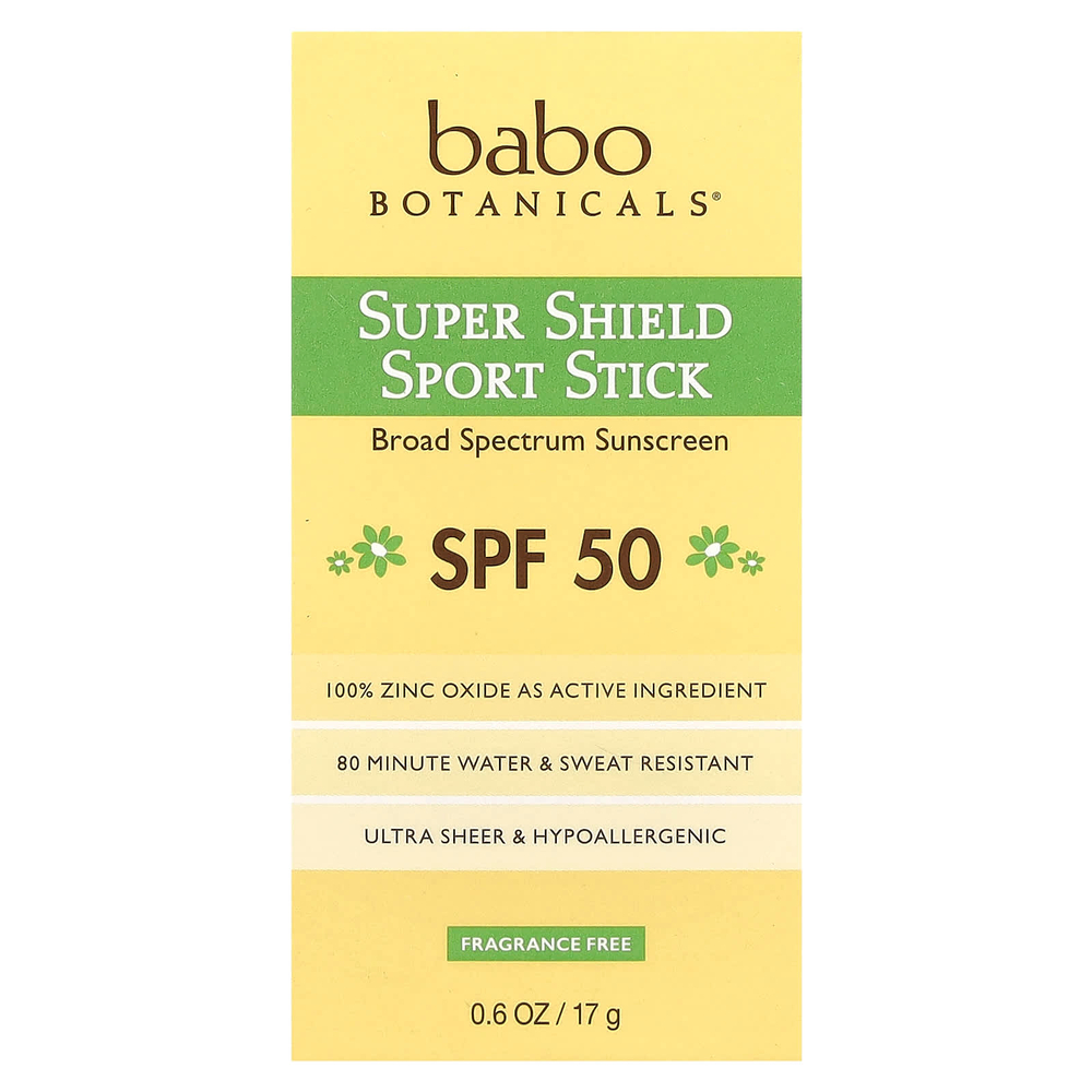 Babo Botanicals, Super Shield Sport, стик, SPF 50, без отдушек, 17 г (0,6 унции)