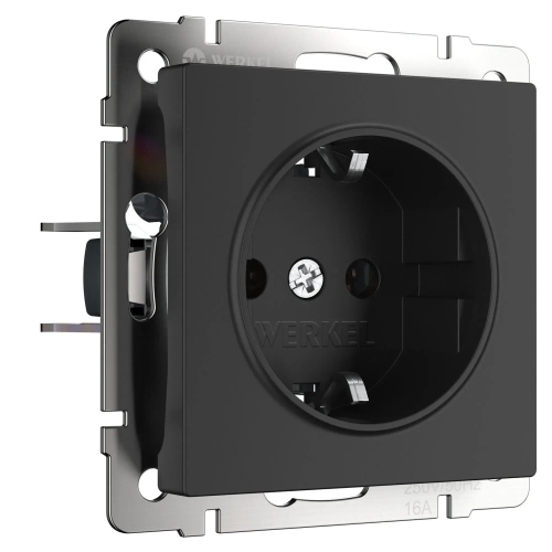 Розетка с заземлением безвинтовой зажим (черный матовый) W1171308