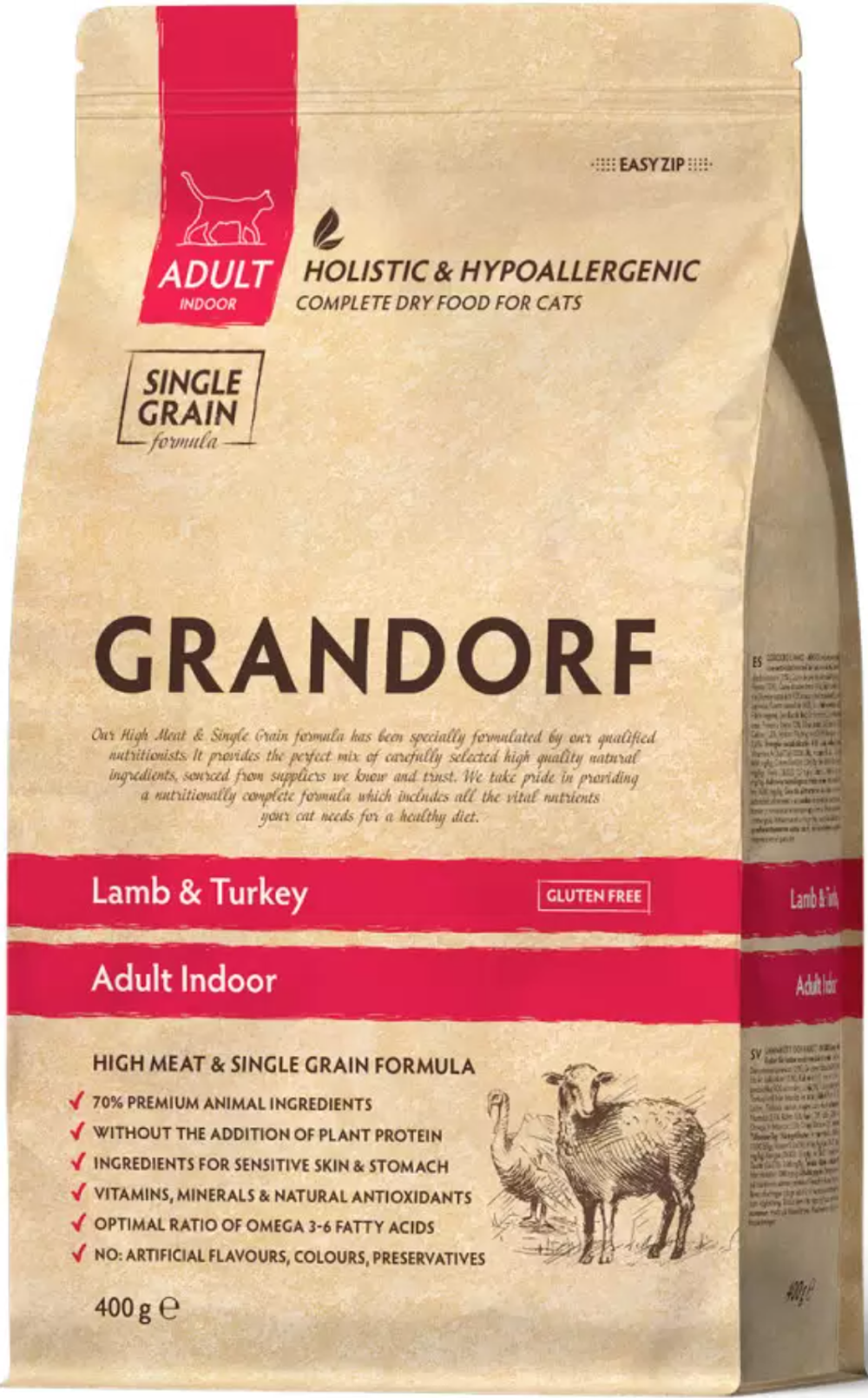 GRANDORF CAT 400г. Ягненок с индейкой, для домашних кошек