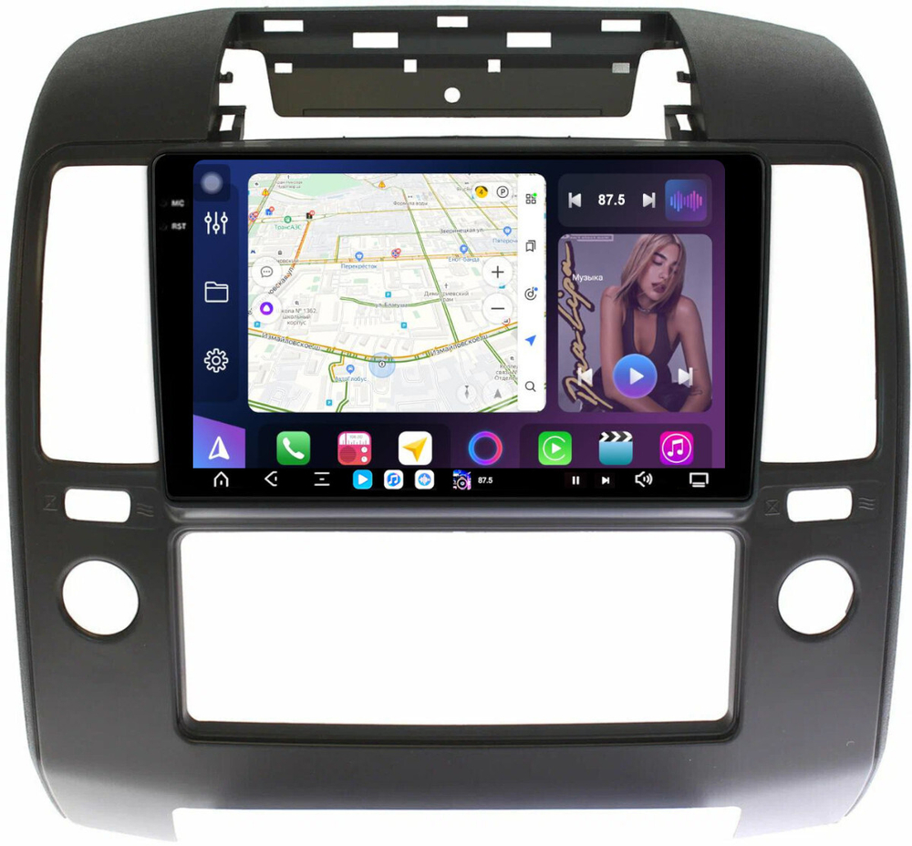 Магнитола для Nissan Navara D40 2004-2014 (кондиционер) - FarCar XXL3066M монитор 9.5" 2K QLED на Android 14, TS20, 8+256Гб, CarPlay, 4G SIM-слот