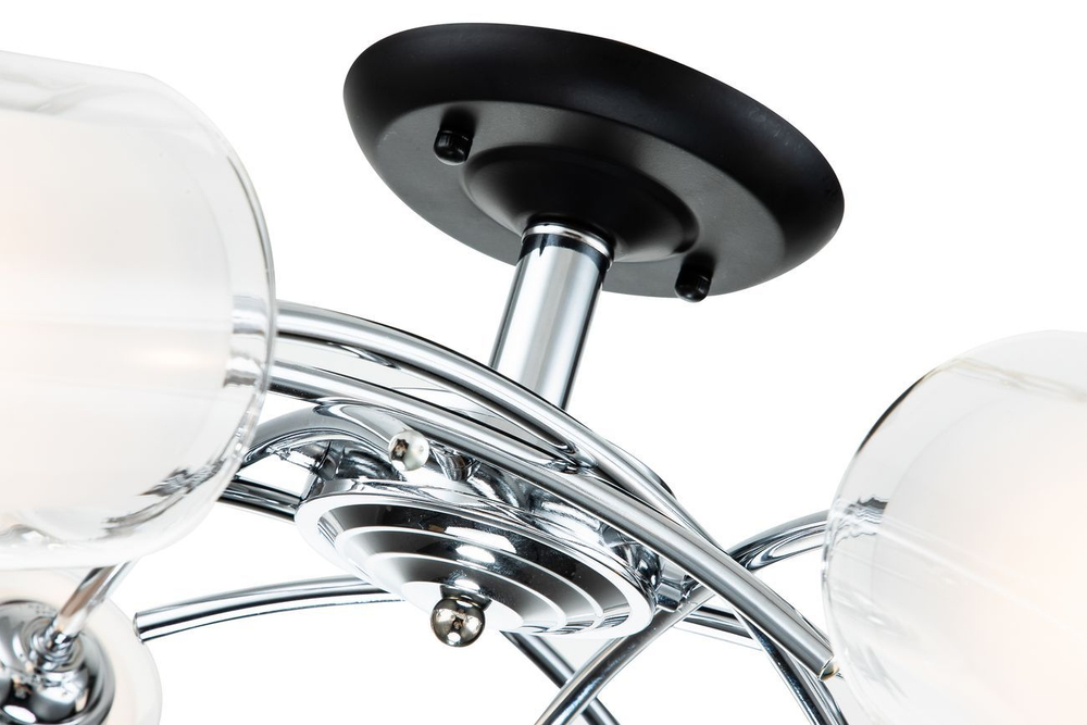 Потолочный светильник 6x60Вт E27 выполнен в современном стиле, металл/стекло, хром/чёрный