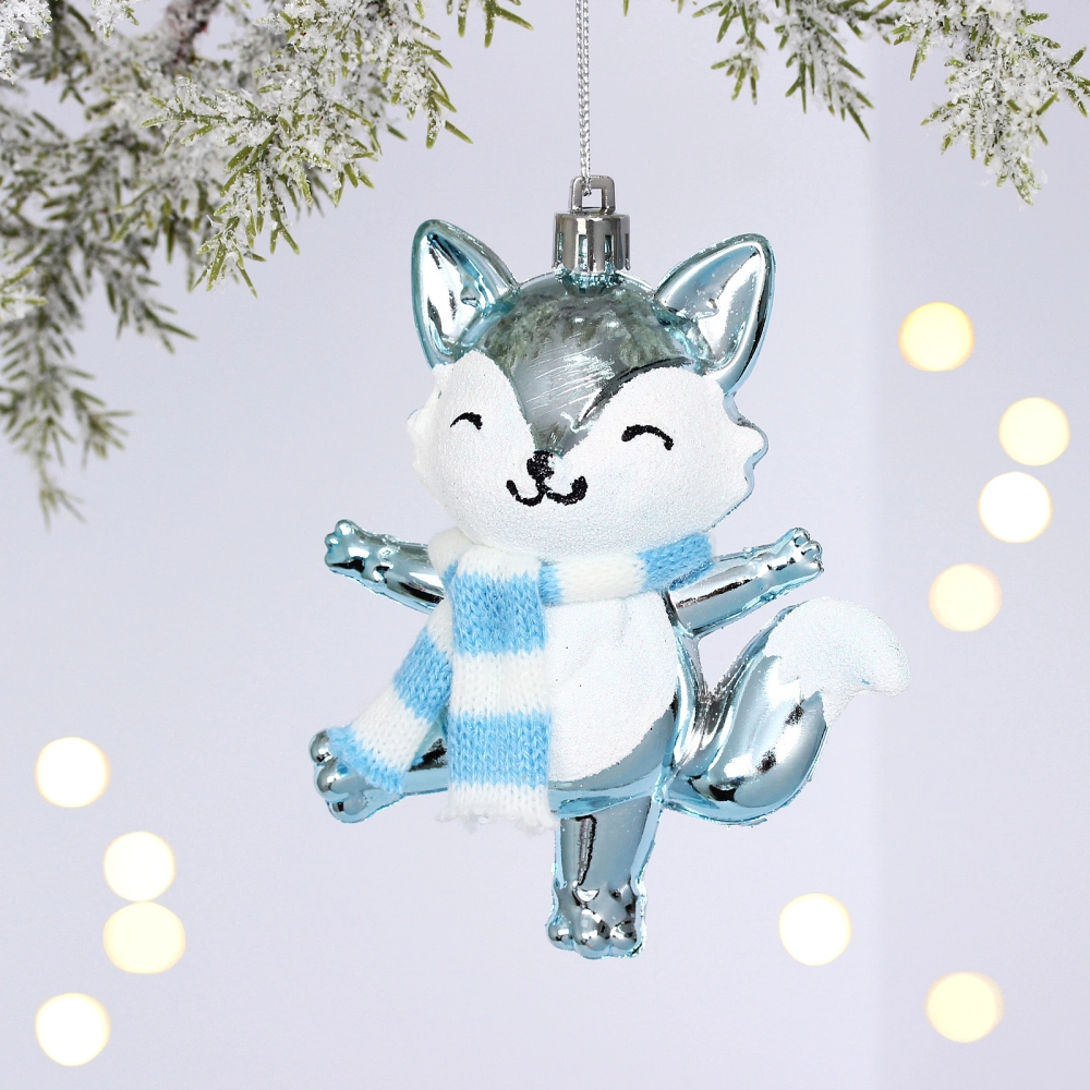 Ёлочная игрушка «Весёлый лисёнок» 8.8*5.5*13.5 см, Голубой