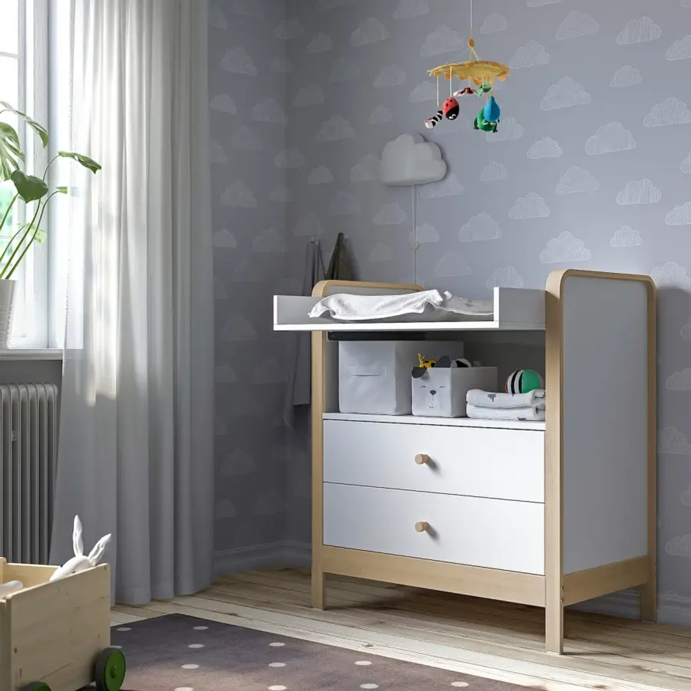 Комод с пеленальным столиком - ÄLSKVÄRD /АLSKVАRD IKEA/ АЛЬСКВАРД ИКЕА,  106х94 см, белый/под беленый дуб