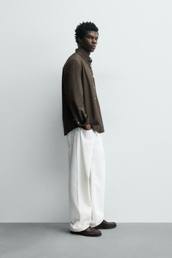 ZARA РУБАШКА С ФАКТУРНОЙ ОТДЕЛКОЙ, КОРИЧНЕВЫЙ