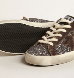 Кеды Super-Star in glitter with a brown star and lilac heel tab