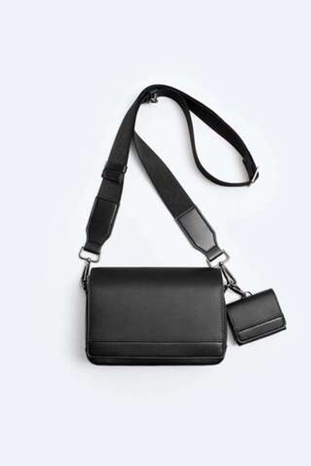 ZARA КОМБИНИРОВАННАЯ СУМКА С КОШЕЛЬКОМ ДЛЯ МОНЕТ, ЧЕРНЫЙ