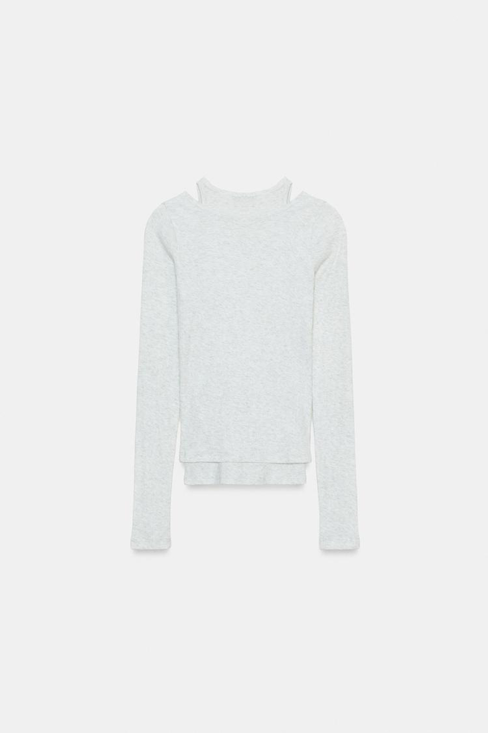 ZARA ДВОЙНАЯ ФУТБОЛКА В РУБЧИК, СЕРЫЙ МЕЛАНЖ