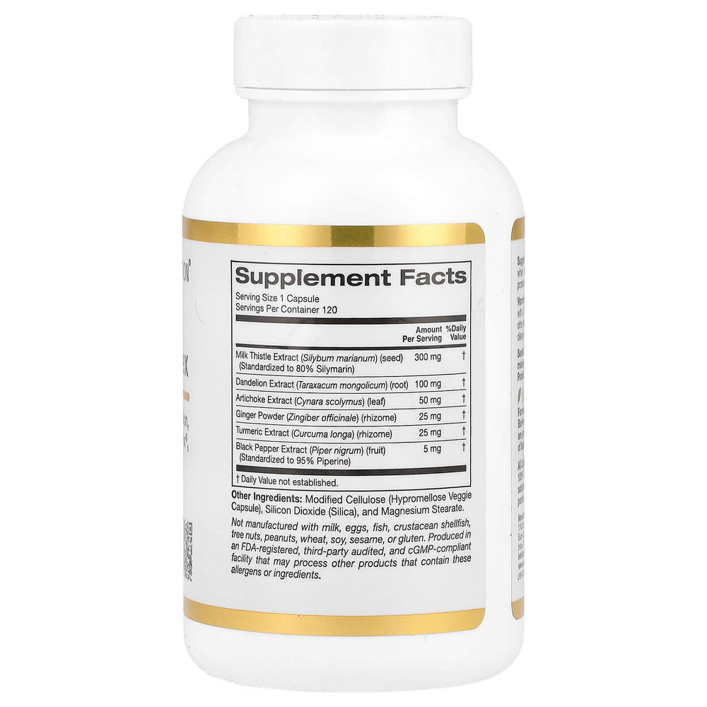California Gold Nutrition, Комплекс силимарина, экстракт расторопши с одуванчиком, артишок, комплекс куркумина C3, имбирь и BioPerine®, 120 растительных капсул