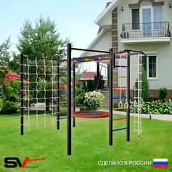 Уличная шведская стенка Sv Sport рукоход с комплектом турник прямой 2шт У5226.1 (Турник/Гнездо 100см/Канат/кольца/лестница/Сетка)