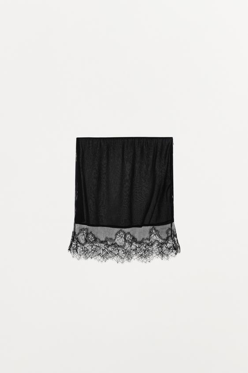 ZARA ПЛИССИРОВАННАЯ ЮБКА С КРУЖЕВОМ, ЧЕРНЫЙ