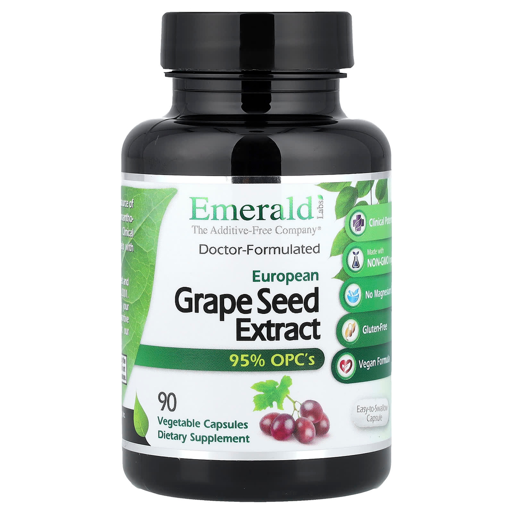 Emerald Laboratories, Экстракт европейских виноградных косточек, 90 растительных капсул