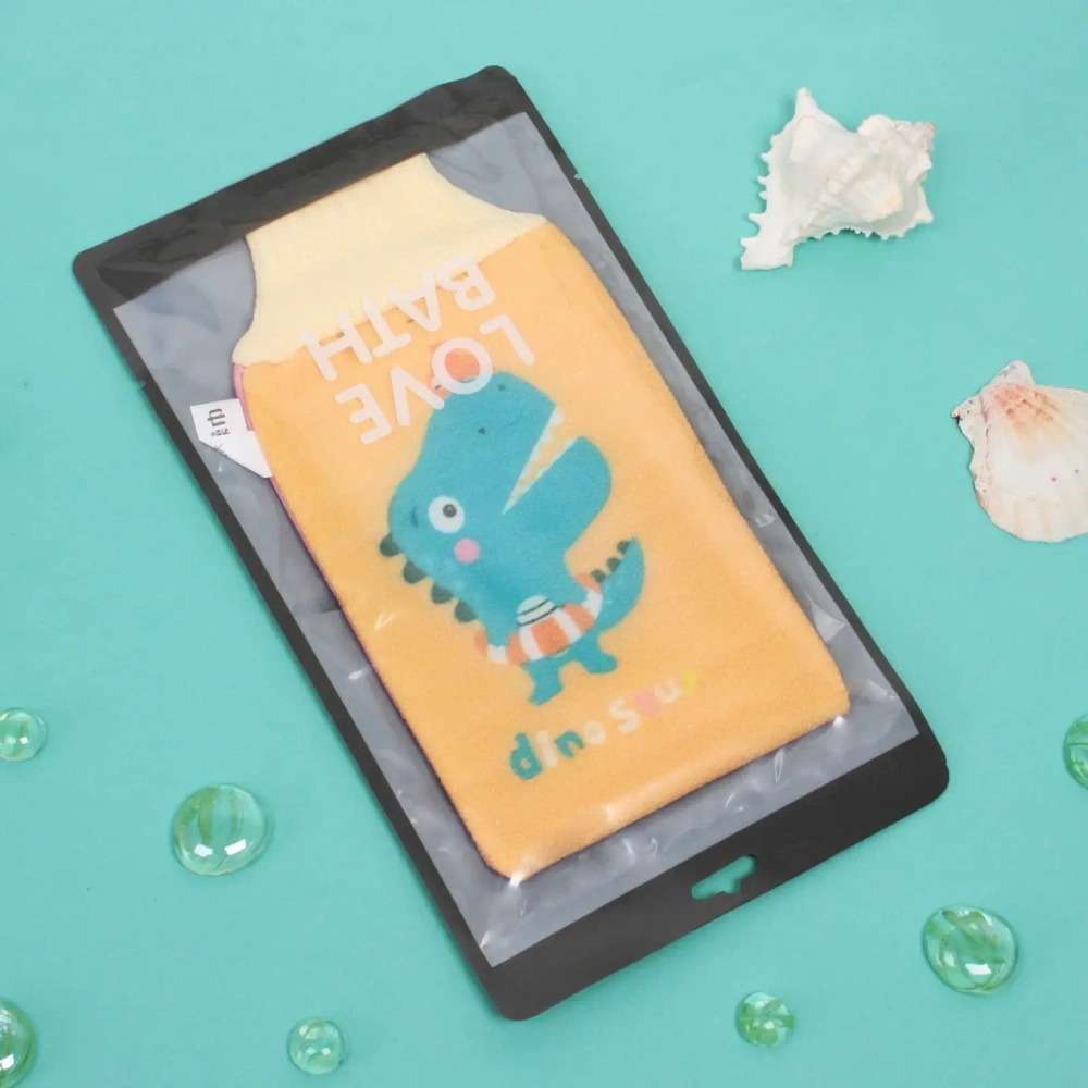 Мочалка-варежка для тела детская «KapitoshkaBoom» Динозаврик, цвет как на фото, 14*24см, Zip-пакет