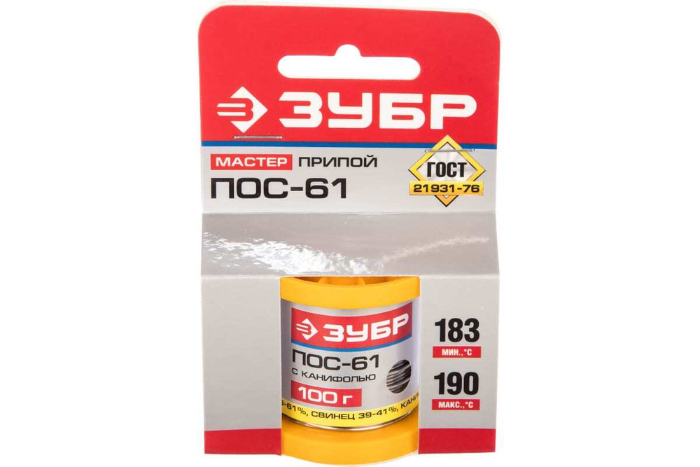 Припой ПОС 61 (1 мм; 100 г; трубка с канифолью) Зубр 55450-100-10C