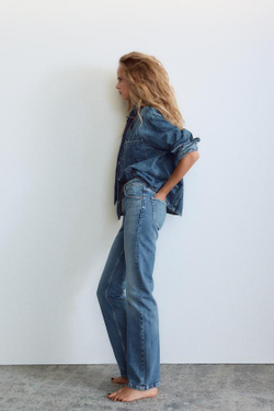 ZARA ДЖИНСЫ TRF ПРЯМОГО КРОЯ С ВЫСОКОЙ ПОСАДКОЙ, СИНИЙ