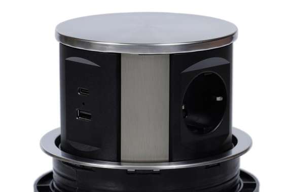 Блок розеток выдвижной вертикальный (3 розетки, USB-A, USB-C) G10703N-2AC.N Серебро/Черный d135