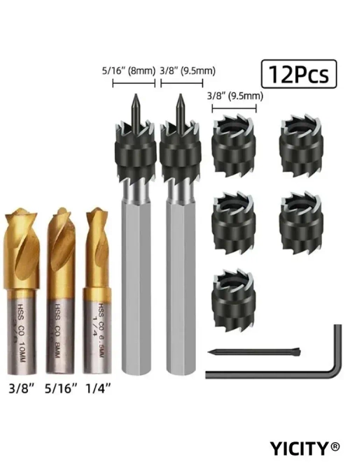YICITY Сверла для высверливания точечной сварки 1/4" и 5/16" и 3/8"/HSS, инструмент с вращающимся резцом/Набор из 12 предметов.