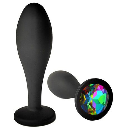Черная анальная пробка с радужным кристаллом - 9,5 см. (Цвет: разноцветный)