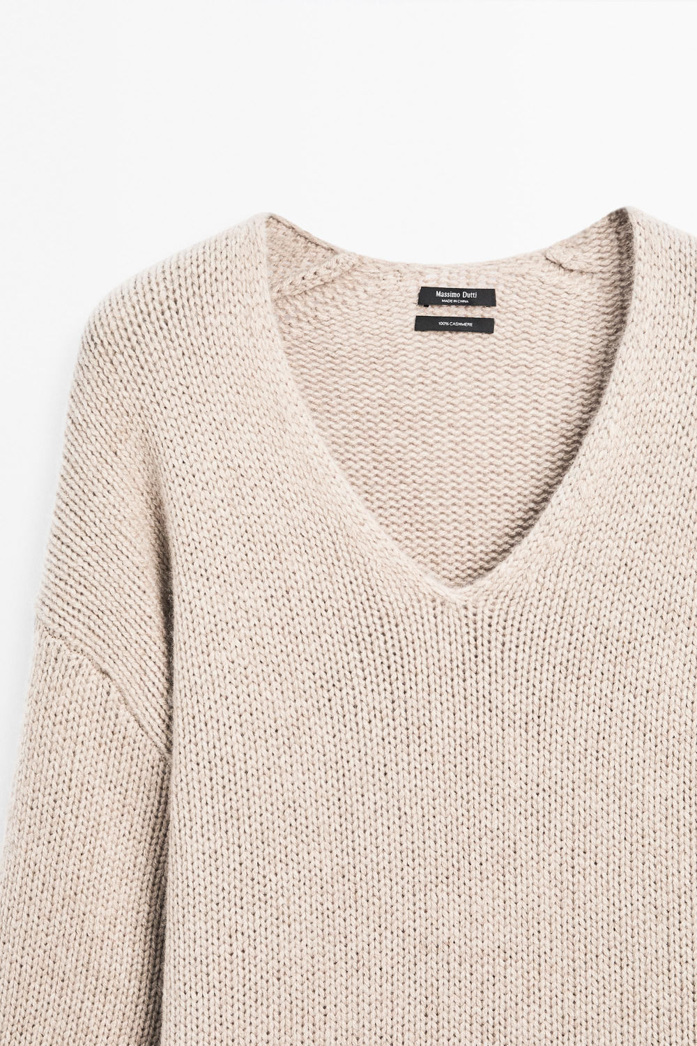 Massimo Dutti Свитер из 100% кашемира с V-образным вырезом, норка