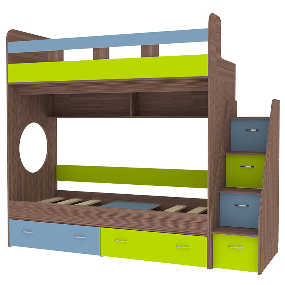 Двухъярусная кровать КарИВи Юниор 1 80х190 Бодего Темный Голубой, Лайм