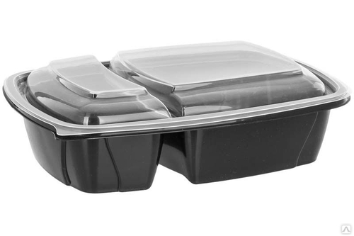 Контейнер Ланч-бокс 2-х секционный К-230 950мл, ПП Черный, (230*170*50) СтП. 300шт/кор