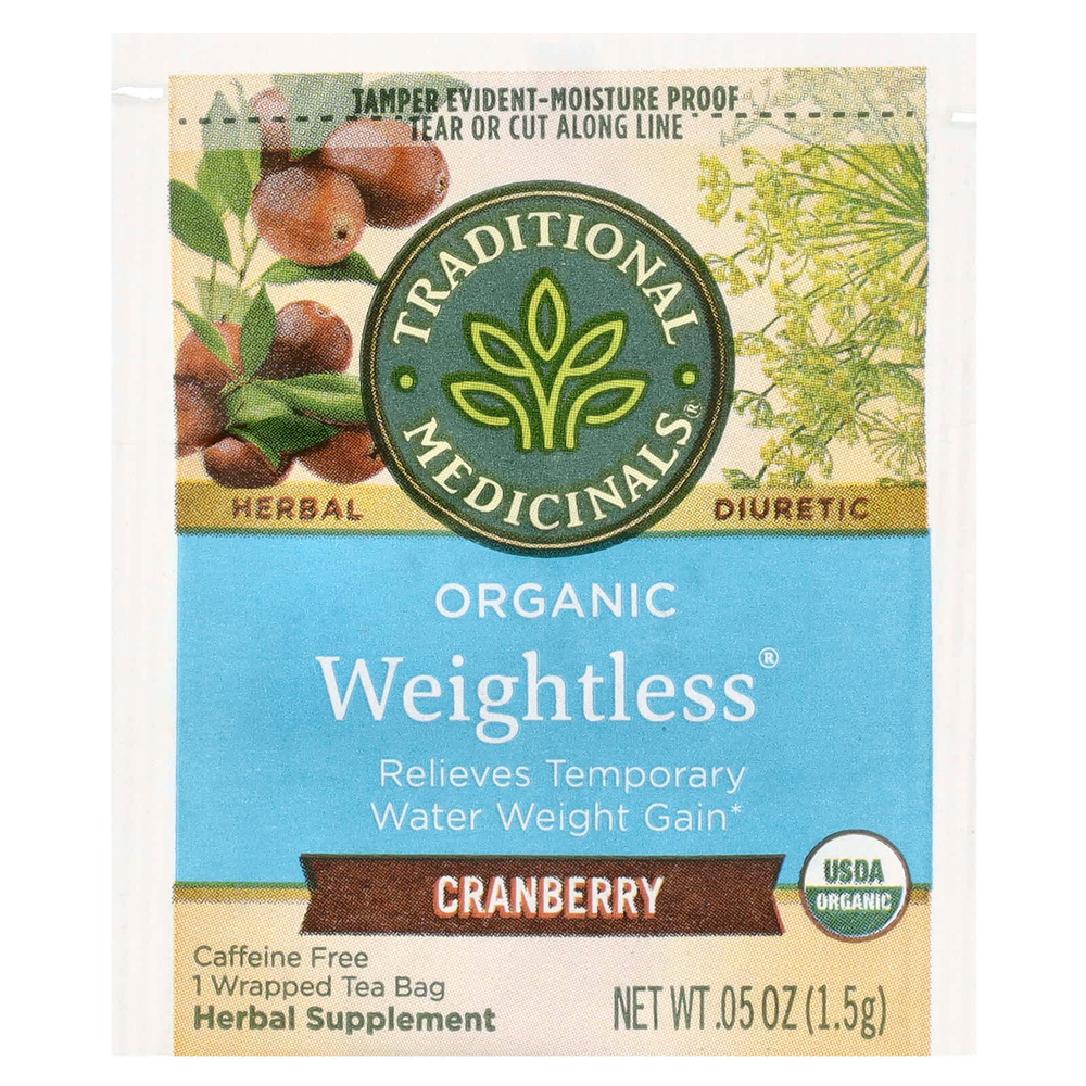 Traditional Medicinals, Organic Weightless, клюква, без кофеина, 16 чайных пакетиков, 24 г (0,85 унции)