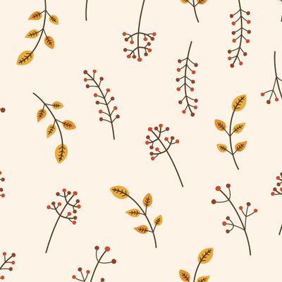 Осенние листья и ягоды, светлый фон