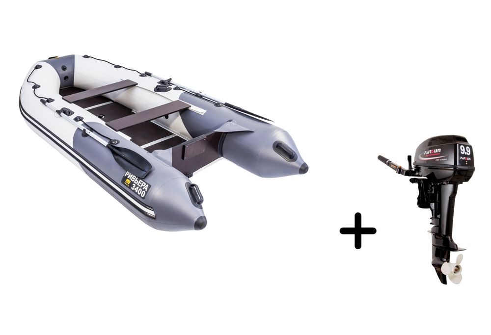 Ривьера 3400 СК Компакт серый-графит + PARSUN T 9.9 (15) BMS (комплект лодка + мотор)