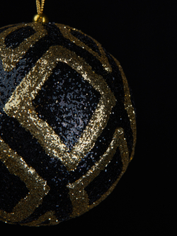 Шар с узором ромб 10см ChristmasDeLuxe черный с золотом