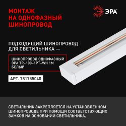 Трековый светильник однофазный ЭРА TR53 - 3040 WH 30W 4000K 60см Белый
