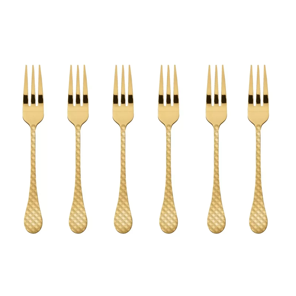 Sambonet - Набор из 6 вилок для торта Taormina PVD Gold / артикул   52766GA5  / GTIN 8014808477812