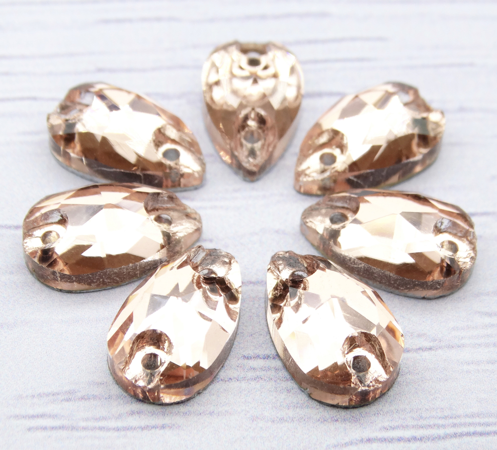 ХК031НН712 Хрустальные стразы круглые пришивные "капля", цвет: персиковый, размер: 7х12 мм, 10 шт.