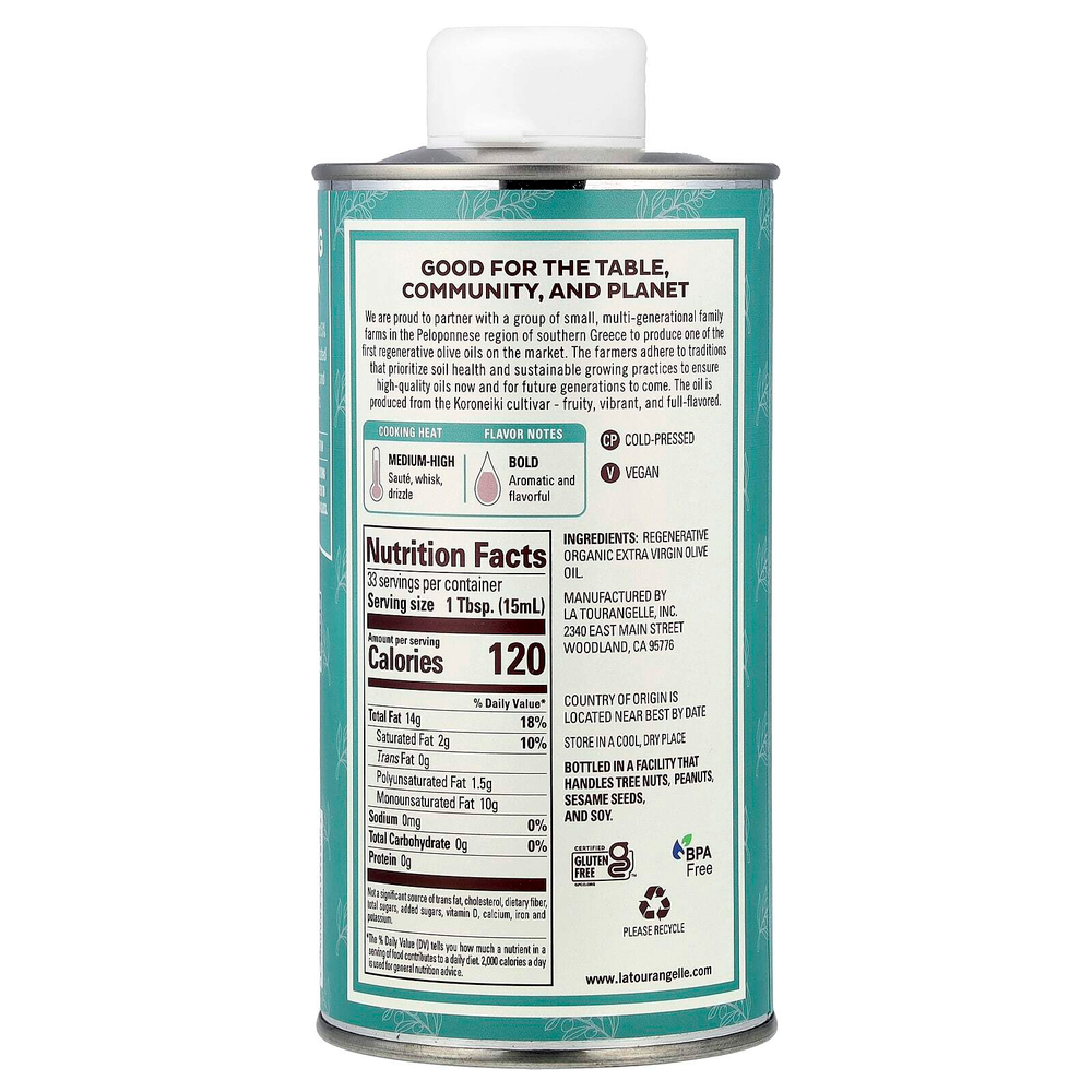 La Tourangelle, Органическое регенерирующее оливковое масло первого отжима, 500 мл (16,9 жидк. Унции)