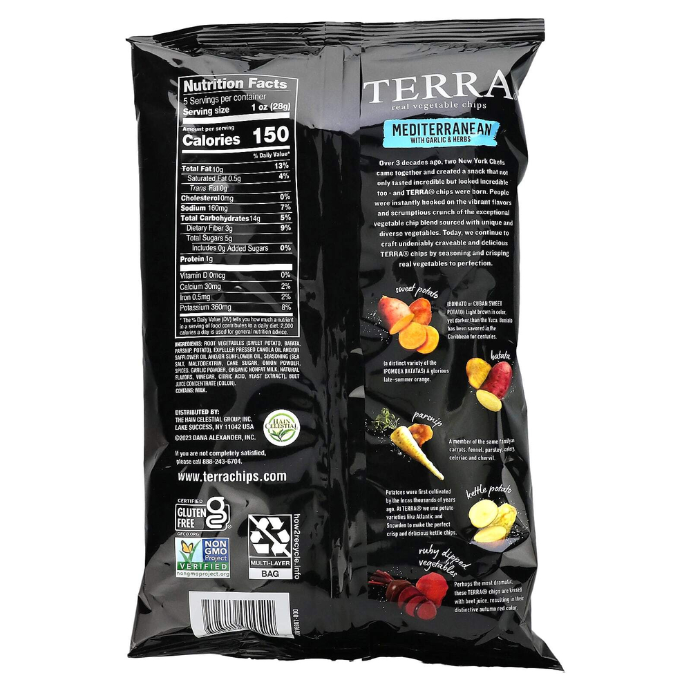 Terra, настоящие овощные чипсы, средиземноморские с чесноком и травами, 141 г (5 унций)