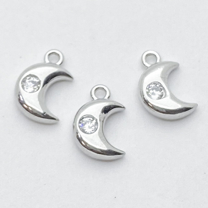 Подвеска Месяц, цвет серебро, фианит, размер 10*7 мм, цена за 1 шт