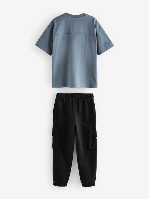 Футболка и джоггеры в комплекте для мальчика Next B12-181, Голубой, Черный