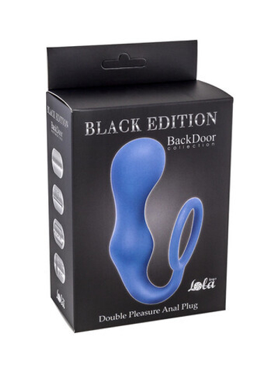 Эрекционное кольцо с анальной пробкой Double Pleasure Anal Plug Blue (10 см , синий) (Цвет: синий)