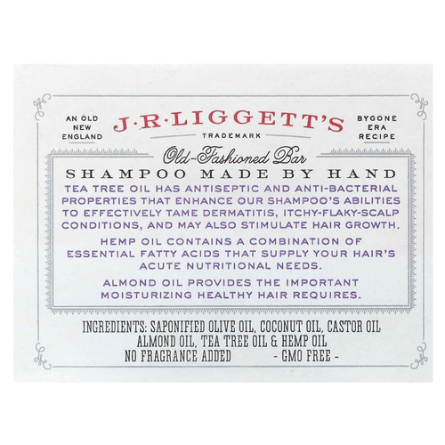 J.R. Liggett's, Old Fashioned, твердый шампунь, чайное дерево и конопляное масло, 99 г (3,5 унции)