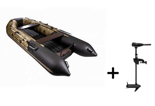Таймень NX 3600 НДНД PRO Камуфляж Камыш/черный + BST 55 L (комплект лодка + электромотор)